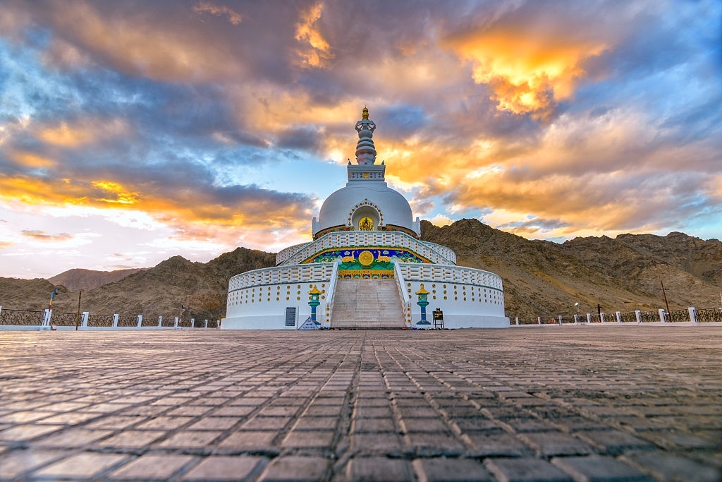 Sunset view of Shanti Stupa